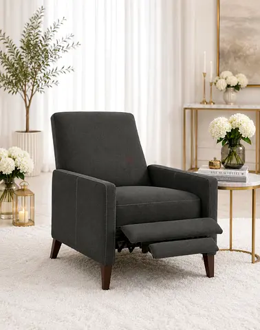 West Elm Dark Grey Fabric Recliner Armchair with Wooden Legs