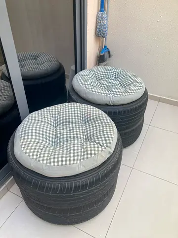 Urgent - Pair of Upcycled Tire Lounge Chairs with Cushions