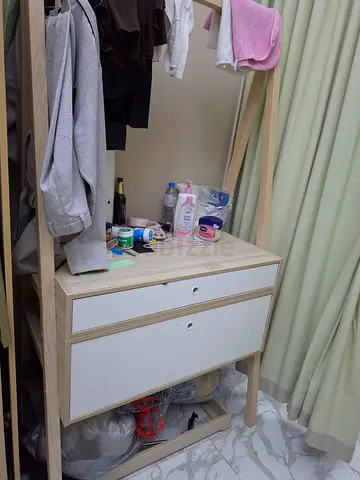 Modern Wooden Garment Rack with Storage Drawers