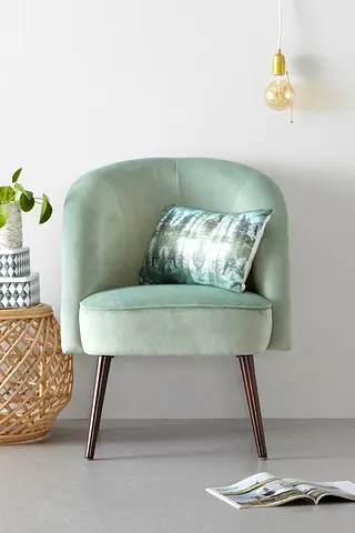 Mint Green Velvet Accent Chair with Wooden Legs