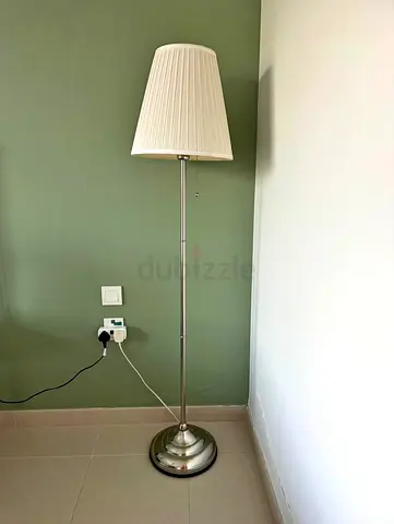 Floor Lamp with White Pleated Shade - Metal Base
