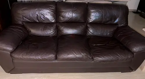 Dark Brown Leather 3 and 2 Seaters Sofa - Good Condition