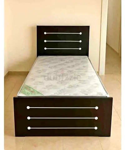 Single Bed Frame with Mattress - Dark Wood, Modern Design