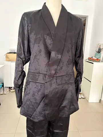 Dark floral satin womens suit - size L