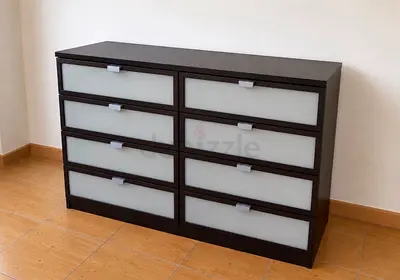 Espresso 8-Drawer Dresser - Frosted Glass Fronts (2 Pcs)