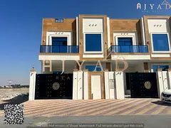 For rent first tenant: villa in Al Yasmin Ajman, 5 bedrooms and reception, 2 floors and roof, land 1