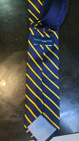 Tommy Hilfiger navy and yellow striped silk tie - good condition