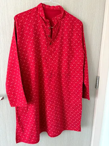 Red Long Sleeve Kurta with Subtle Pattern - Very Good Condition