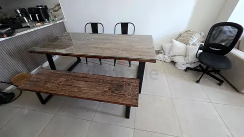 Wooden Daning table with Bench and chairs