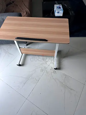 Adjustable overbed/laptop table with wheels - light wood