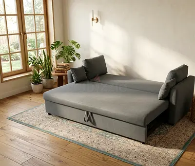 Elegant Scandinavian-style sofa bed designed to save space while offering maximum comfort for sittin