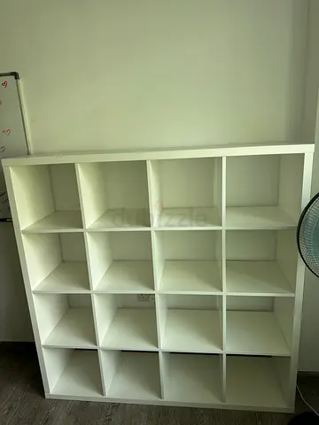 Kallax-style 16-cube white shelving unit