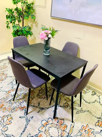 Compact 4-Seater Dining Table with Upholstered Chairs - Good Condition