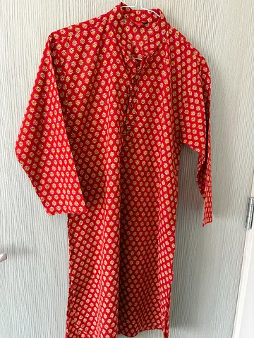 Red patterned long cotton kurta for 12-14 year old boy