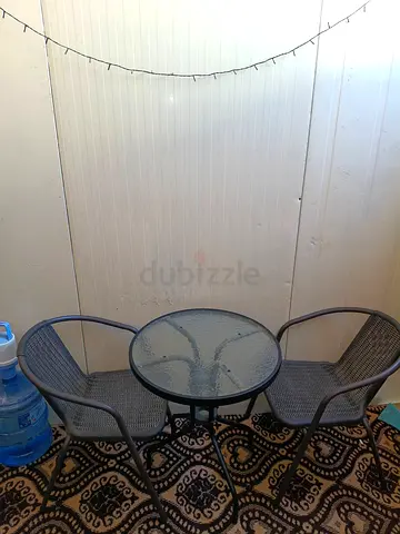 2-seater outdoor bistro table and chairs set (metal, glass top)