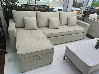 Beige L-shape Sofa with Chaise and Storage