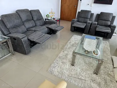 Grey 3-seater reclining sofa with 2 recliner armchairs - good condition