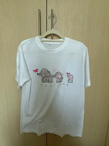 THAILAND White cotton T-shirt with elephant print, size L