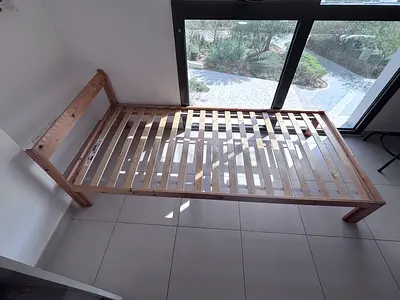 IKEA NEIDEN Single wooden slatted bed frame 90x200 mm - natural pine, good condition + mattress