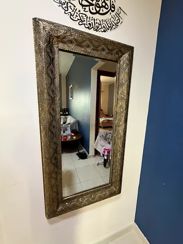 Large Decorative Wall Mirror with Ornate Metal Frame
