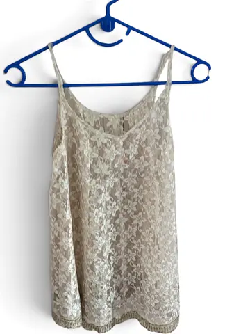 Beige Lace Spaghetti Strap Cami Top - Size Unknown