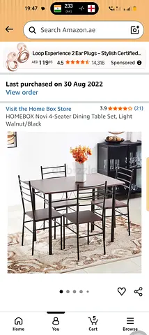 4-Seater Dining Table Set with Metal Frame and Wood Top - Light Walnut/Black