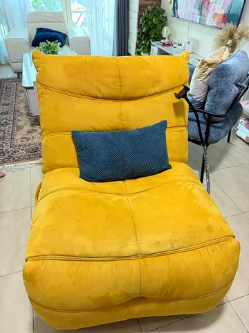 Comfortable Yellow Lounge Chair / Chaise with Cushion - Good Condition
