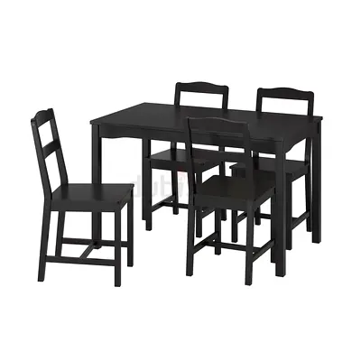 4-Seater Black Wooden Dining Table with Chairs - Compact Set