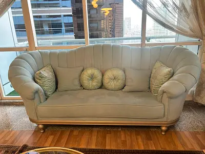 Light Grey Velvet 3-Seater Sofa with Decorative Cushions - soft set of 3 - No second hand dealers