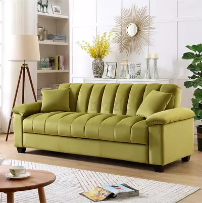 Olive Green 3-Seater Velvet Sofa - Modern Comfortable Design