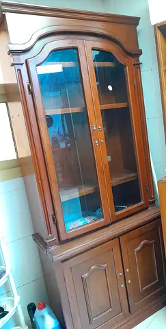 Solid Wood Display Cabinet with Glass Doors - Tall Storage Unit
