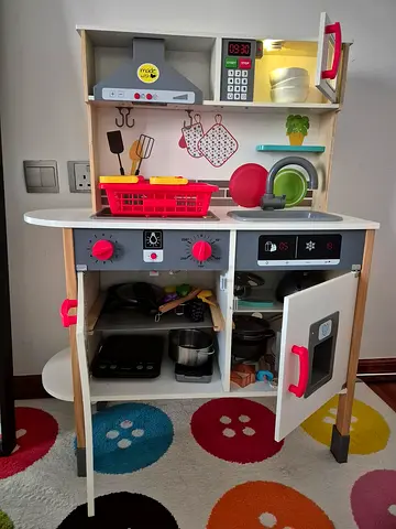 Wooden Play Kitchen Set with Accessories - Good Condition