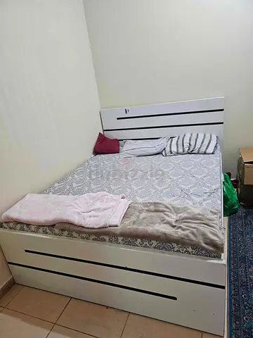 White wooden double bed with storage, good condition