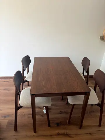 Modern Wooden Dining Set with 4 Upholstered Chairs