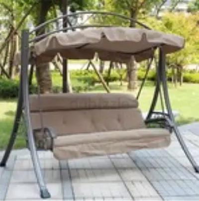 Outdoor 3-Seater Garden Swing with Canopy - Beige