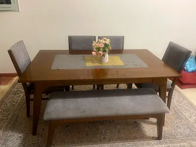 Modern Wooden Dining Set with 4 Chairs and Bench