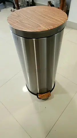 Stainless Steel Pedal Bin with Wooden Lid - 30L (Good Condition)