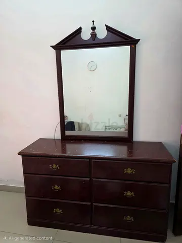 Classic Dark Wood Dresser with Large Mirror and 6 Lage Capacity Drawers