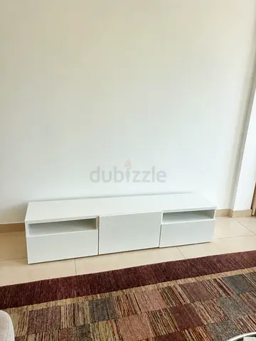 Low white TV unit / media console with drawers