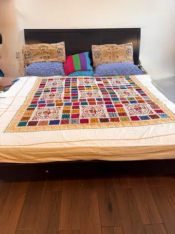King Bed with Dark Wood Frame with mattress and two huge storage under bed drawers
