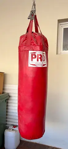 Red Leather Heavy Punch Bag with Chains - Good Condition