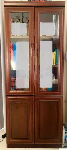 Solid Tall Cabinet with Glass Doors - Good Condition