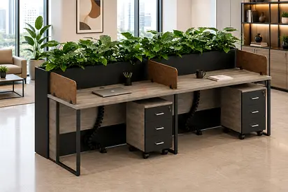 2 Person Office Workstation with Planter Box  Acoustic Partition | Dubai