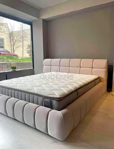 Upholstered King Size Bed Frame with Headboard - Light Grey