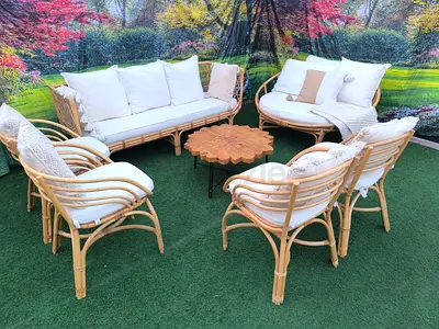 Handmade Cann Wood 8 seater Outdoor Garden set