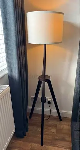 Tripod Floor Lamp with White Shade - Brown Ash