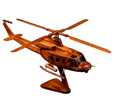 Handmade Wooden Helicopter Model - Decorative Collectible