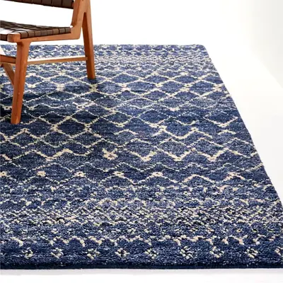 Rias Moroccan Blue Wool Hand-Knotted Rug – 8x10 (244x305cm) From Crate and Barrel