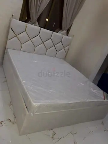 Queen size upholstered bed frame with storage, like-new