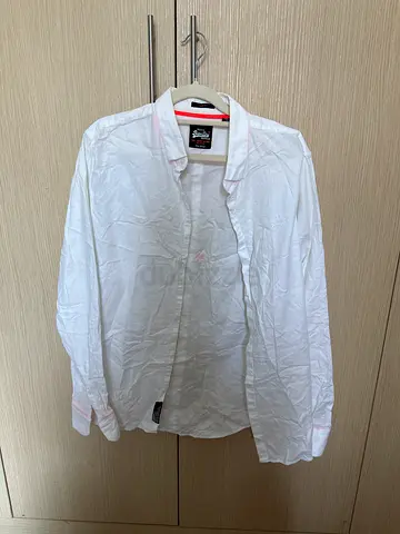 SUPERDRY White lightweight long-sleeve shirt, size L SLIM FIT (gentle use)